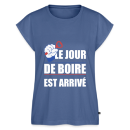 T-shirt à manches retroussées femme - Le jour de boire est arrivé - bleu pigeon - front