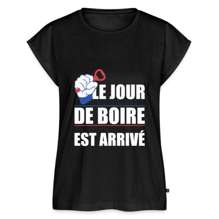 T-shirt à manches retroussées femme - Le jour de boire est arrivé - noir - front