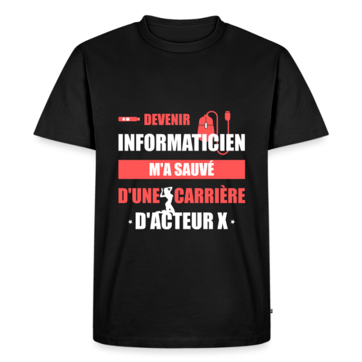 T-shirt premium homme - Devenir informaticien m'a sauvé - noir - front