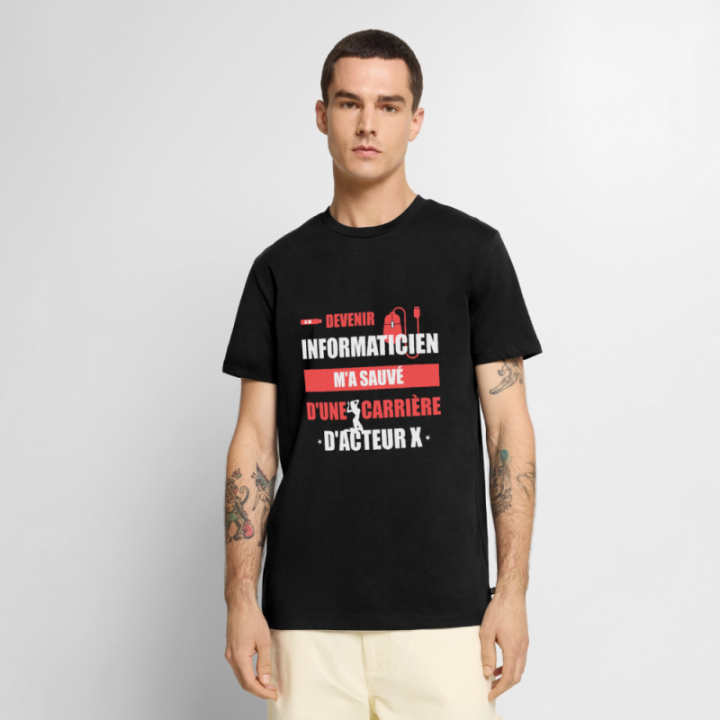 T-shirt premium homme - Devenir informaticien m'a sauvé - noir - front