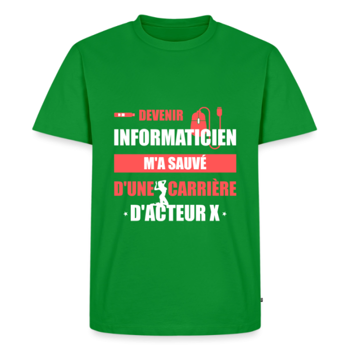 T-shirt premium homme - Devenir informaticien m'a sauvé - vert - front
