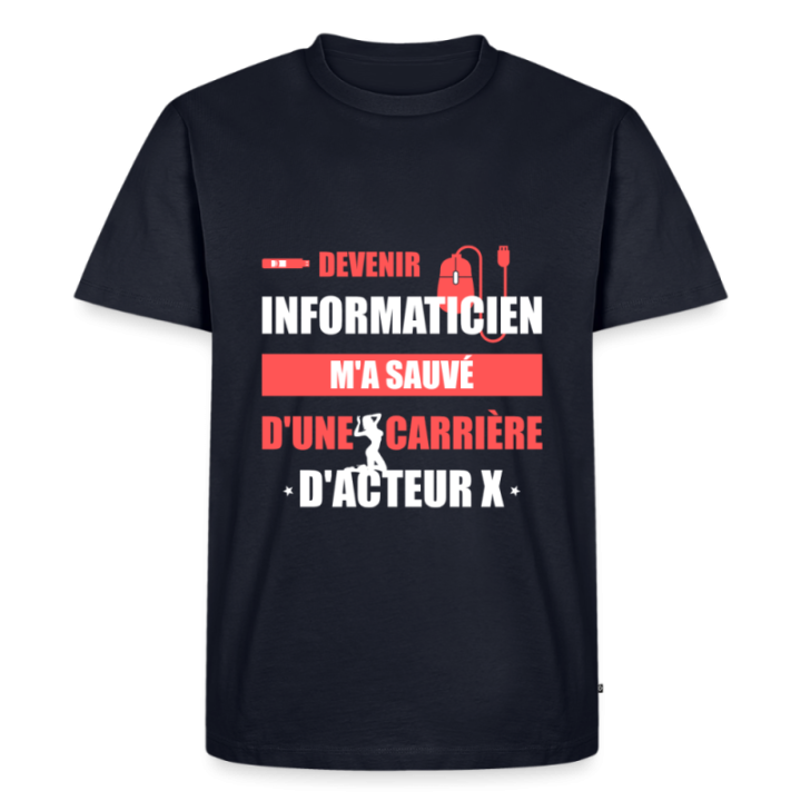 T-shirt premium homme - Devenir informaticien m'a sauvé - bleu marine - front