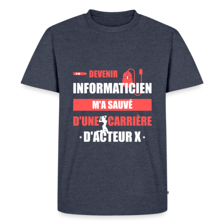 T-shirt premium homme - Devenir informaticien m'a sauvé - bleu jeans  - front
