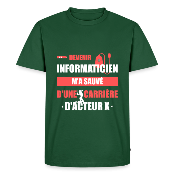 T-shirt premium homme - Devenir informaticien m'a sauvé - vert bouteille - front