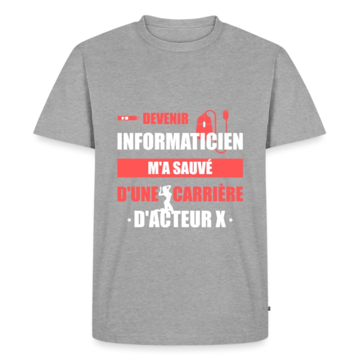 T-shirt premium homme - Devenir informaticien m'a sauvé - gris chiné - front