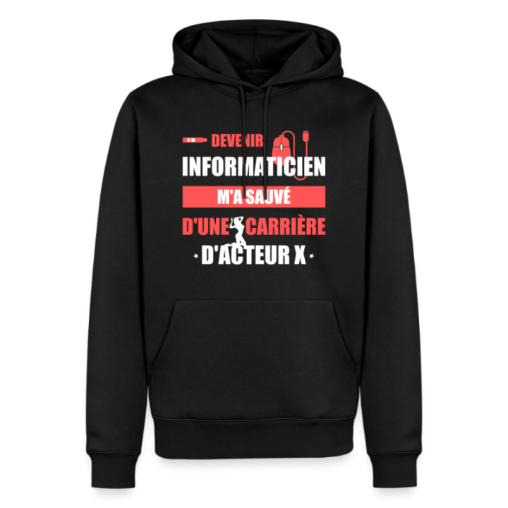 Sweat-shirt à capuche premium homme - Devenir informaticien m'a sauvé - noir - front