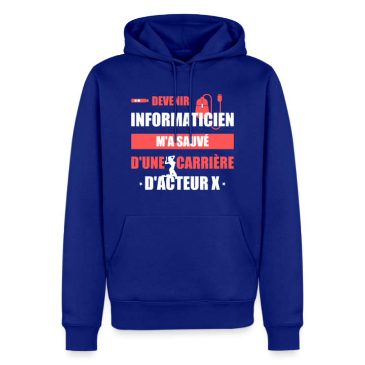 Sweat-shirt à capuche premium homme - Devenir informaticien m'a sauvé - bleu roi - front