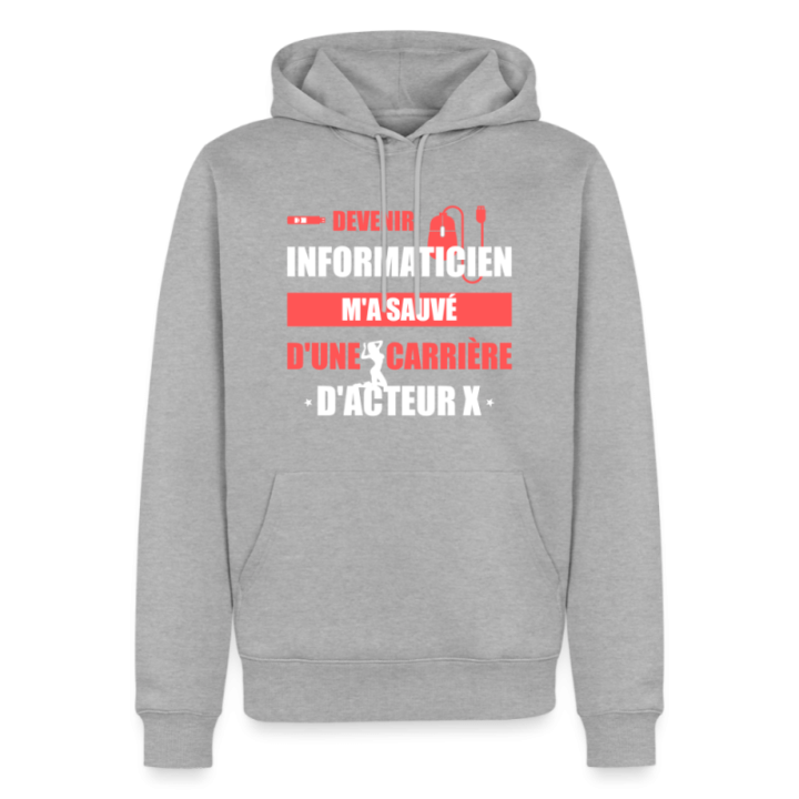 Sweat-shirt à capuche premium homme - Devenir informaticien m'a sauvé - gris chiné - front