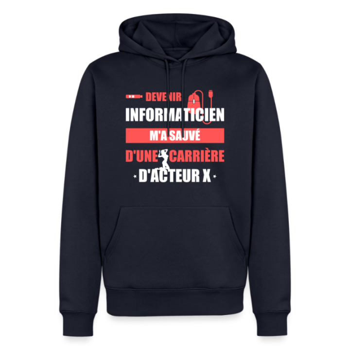 Sweat-shirt à capuche premium homme - Devenir informaticien m'a sauvé - bleu marine - front