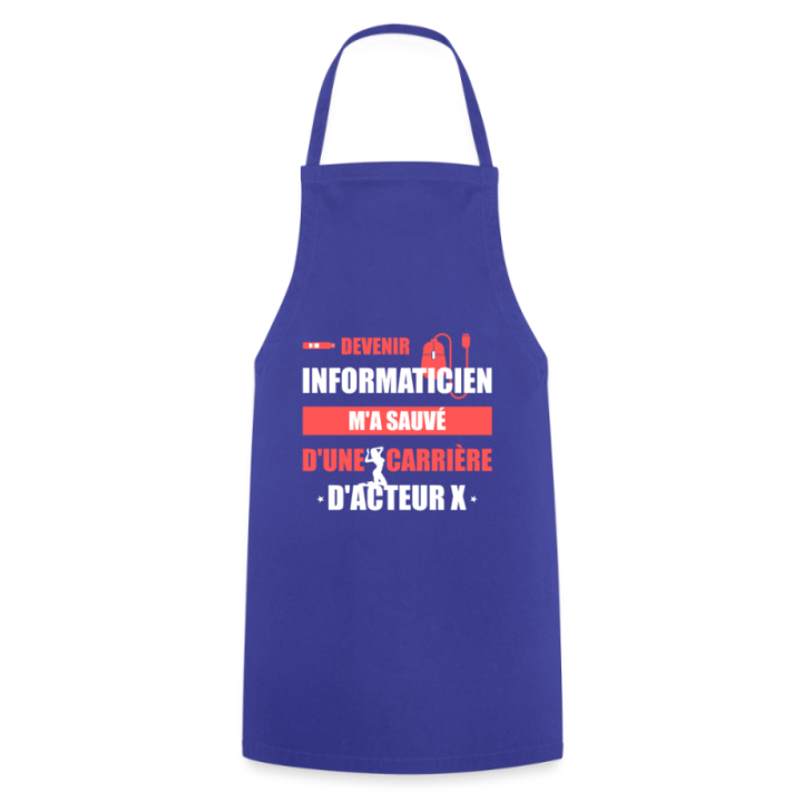 Tablier de cuisine - Devenir informaticien m'a sauvé - bleu royal - front