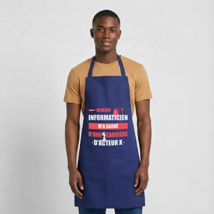 Tablier de cuisine - Devenir informaticien m'a sauvé - bleu royal - front