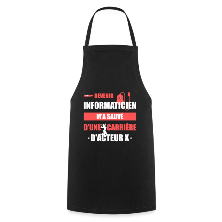 Tablier de cuisine - Devenir informaticien m'a sauvé - noir - front