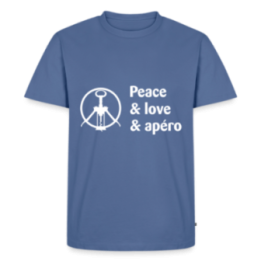 T-shirt premium homme - Peace Love Apéro - bleu pigeon - front