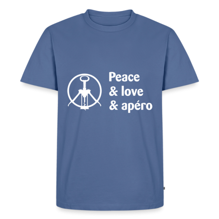 T-shirt premium homme - Peace Love Apéro - bleu pigeon - front
