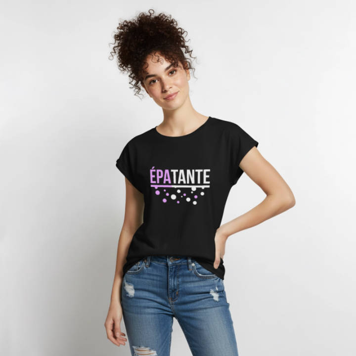 T-shirt à manches retroussées femme - Épa-tante - noir - front