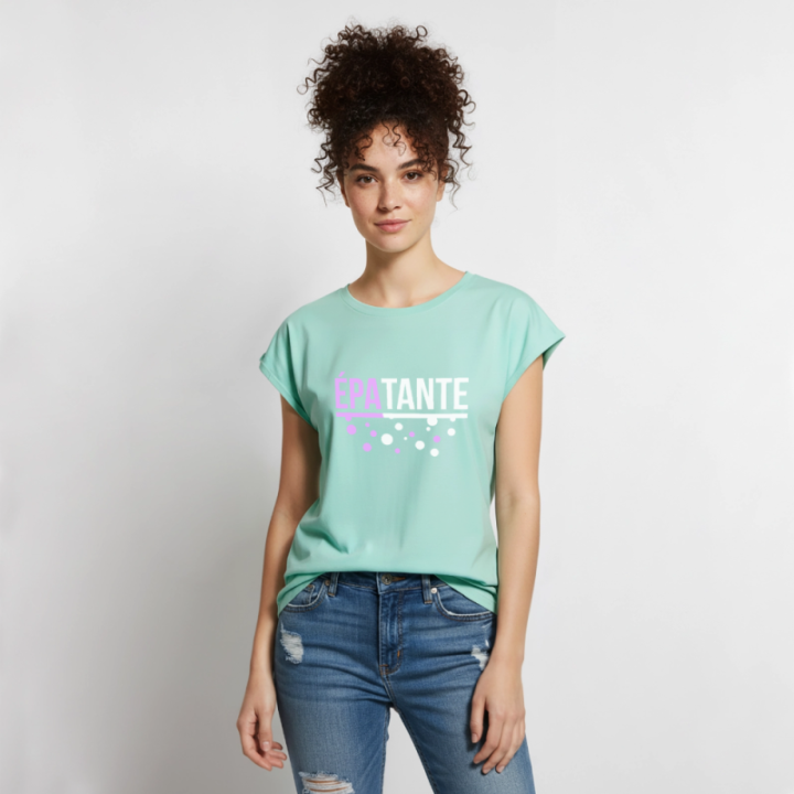 T-shirt à manches retroussées femme - Épa-tante - menthe  - front
