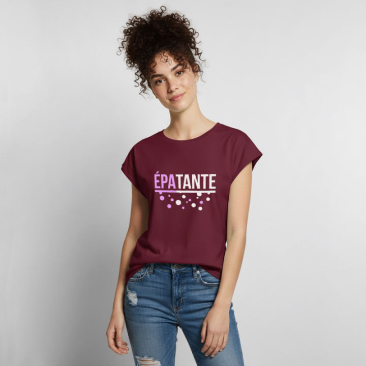 T-shirt à manches retroussées femme - Épa-tante - bourgogne - front