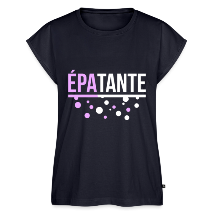 T-shirt à manches retroussées femme - Épa-tante - bleu marine - front