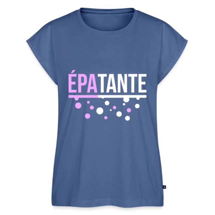 T-shirt à manches retroussées femme - Épa-tante - bleu pigeon - front