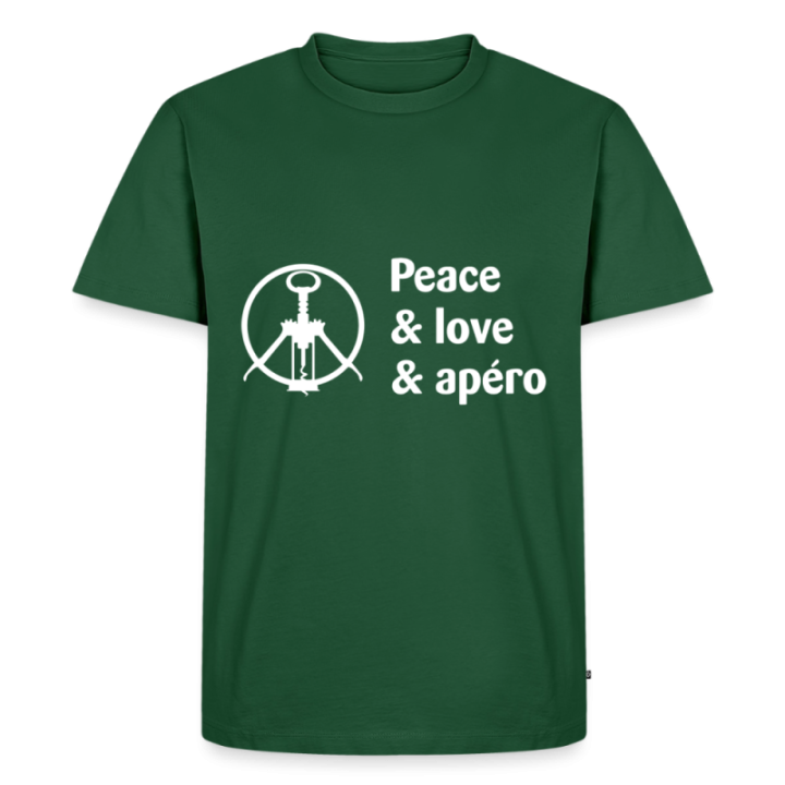 T-shirt premium homme - Peace Love Apéro - vert bouteille - front