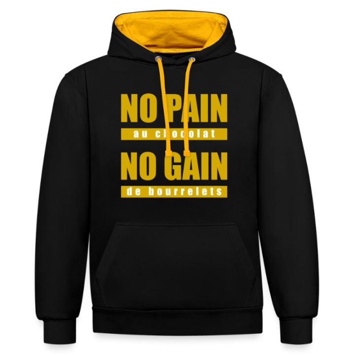 Sweat-shirt à capuche contrasté unisexe - No pain au chocolat