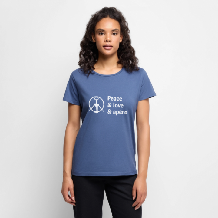 T-shirt premium femme - Peace Love Apéro - bleu pigeon - front