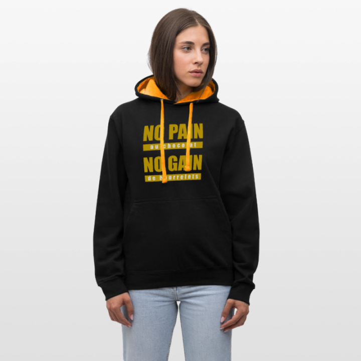 Sweat-shirt à capuche contrasté unisexe - No pain au chocolat