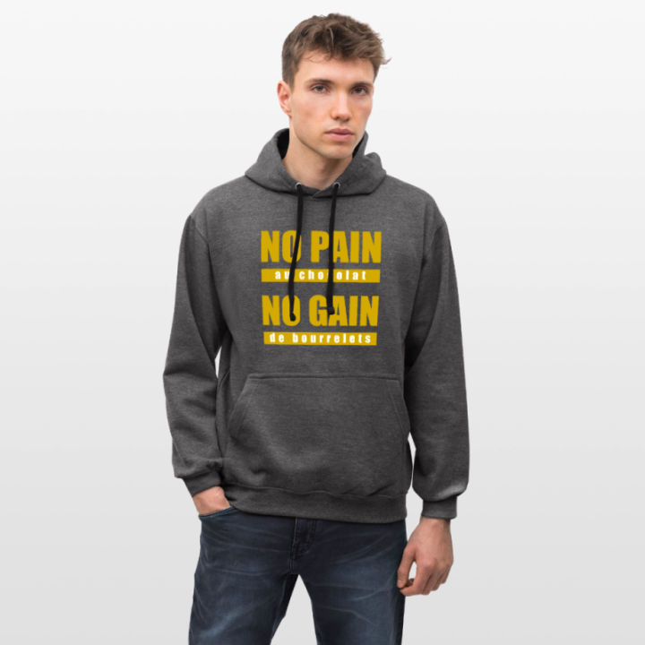 Sweat-shirt à capuche contrasté unisexe - No pain au chocolat