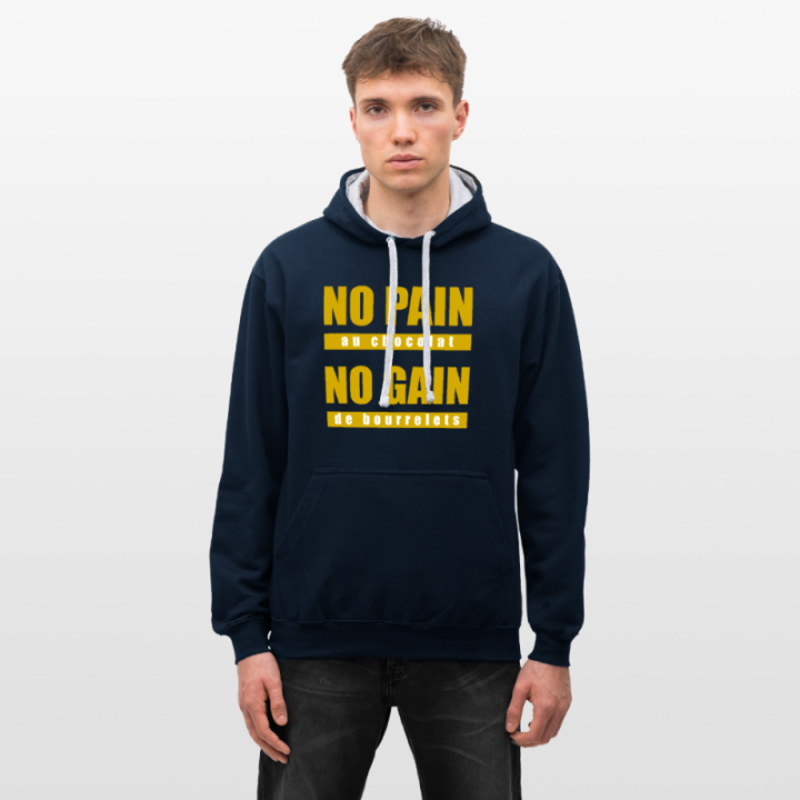 Sweat-shirt à capuche contrasté unisexe - No pain au chocolat