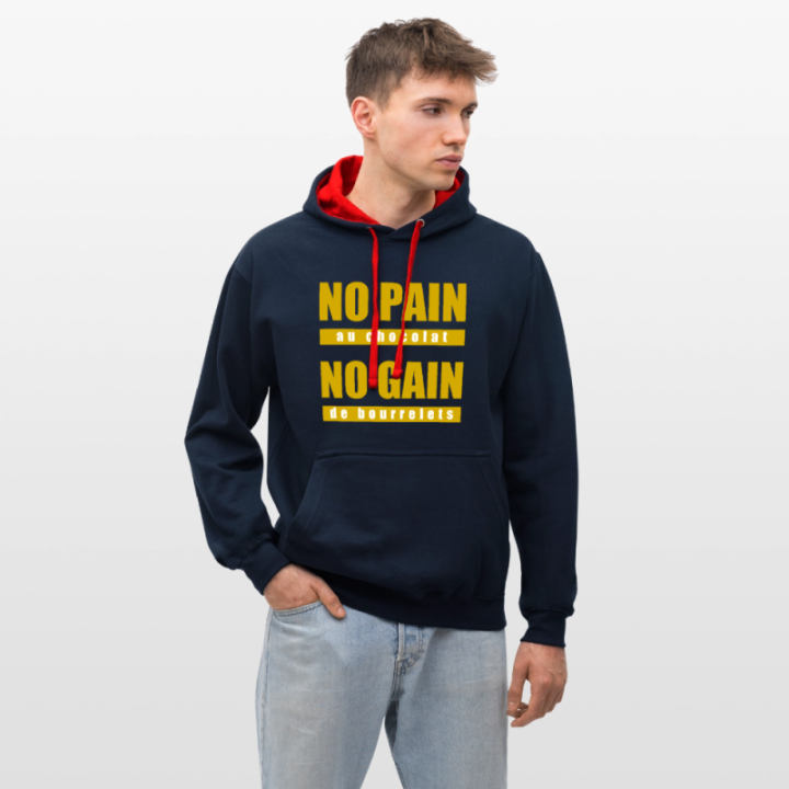 Sweat-shirt à capuche contrasté unisexe - No pain au chocolat