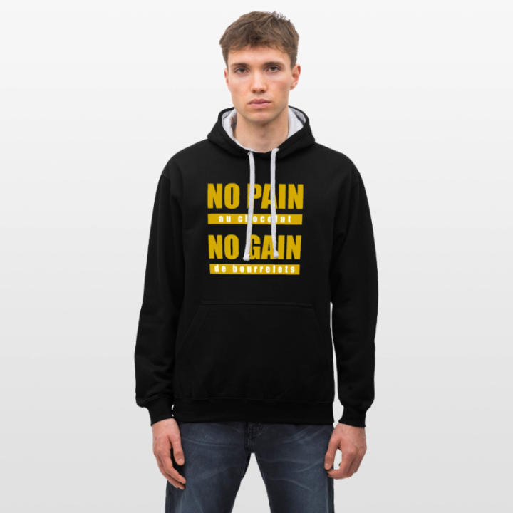 Sweat-shirt à capuche contrasté unisexe - No pain au chocolat