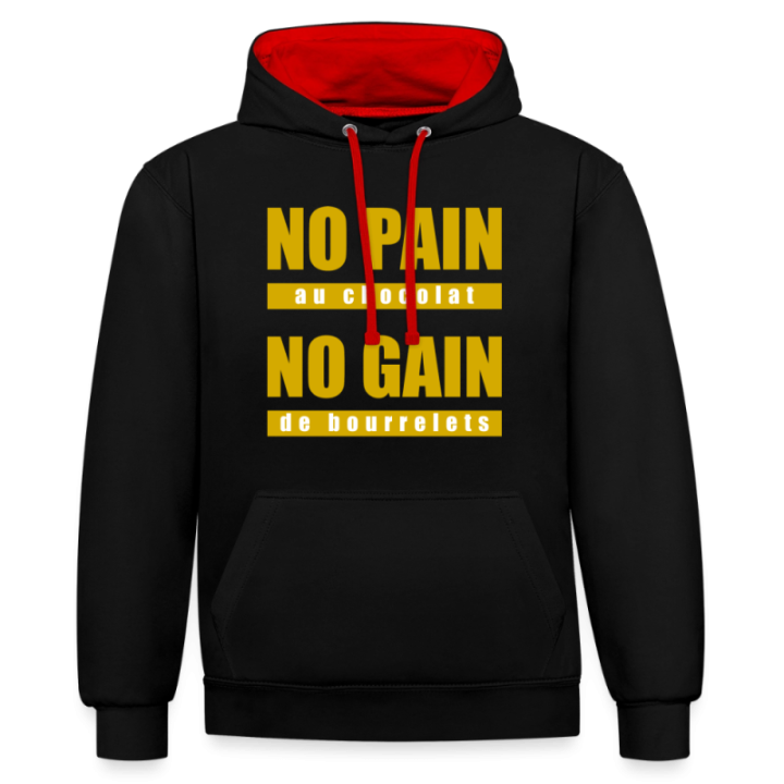 Sweat-shirt à capuche contrasté unisexe - No pain au chocolat