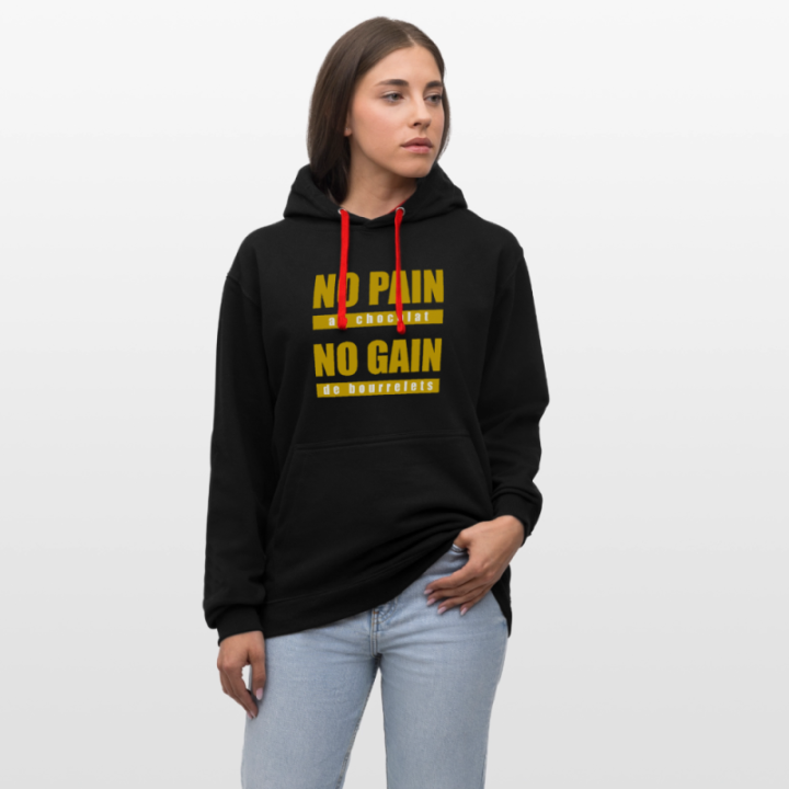 Sweat-shirt à capuche contrasté unisexe - No pain au chocolat