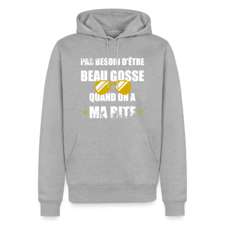 Sweat-shirt à capuche premium homme - Pas besoin d'être beau gosse quand on a ma ... - gris chiné - front