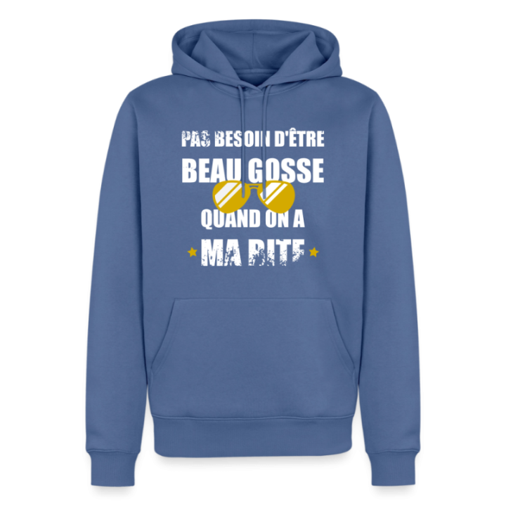 Sweat-shirt à capuche premium homme - Pas besoin d'être beau gosse quand on a ma ... - bleu pigeon - front