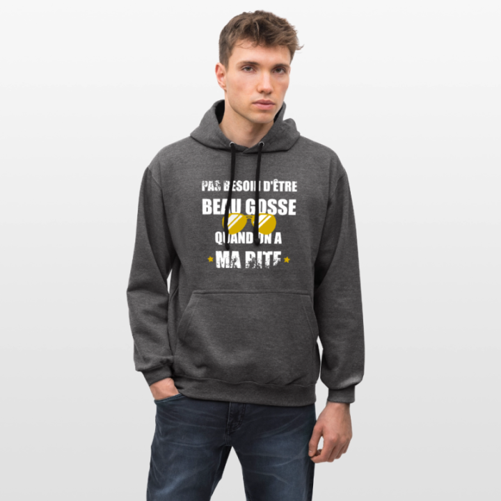 Sweat-shirt à capuche contrasté unisexe - Pas besoin d'être beau gosse quand on a ma ... - anthracite/noir - front