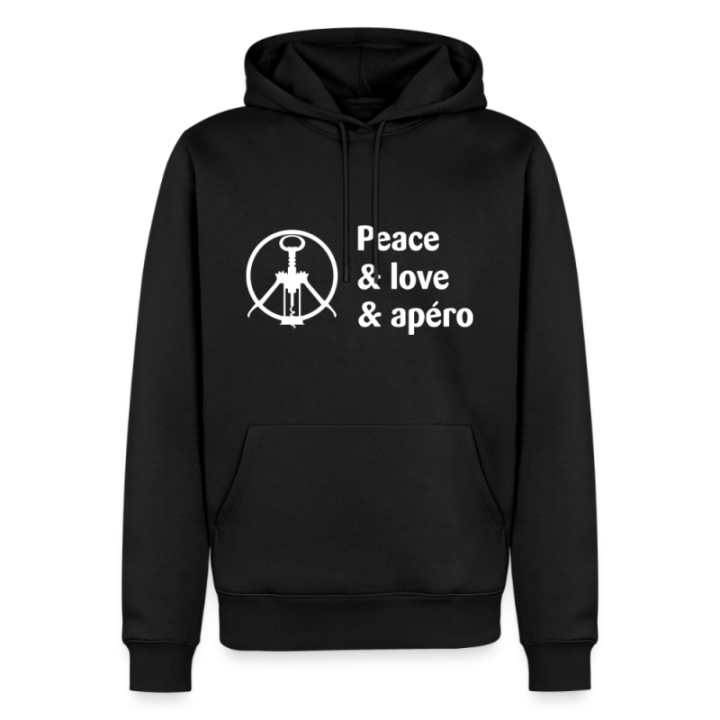 Sweat-shirt à capuche premium homme - Peace Love Apéro - noir - front