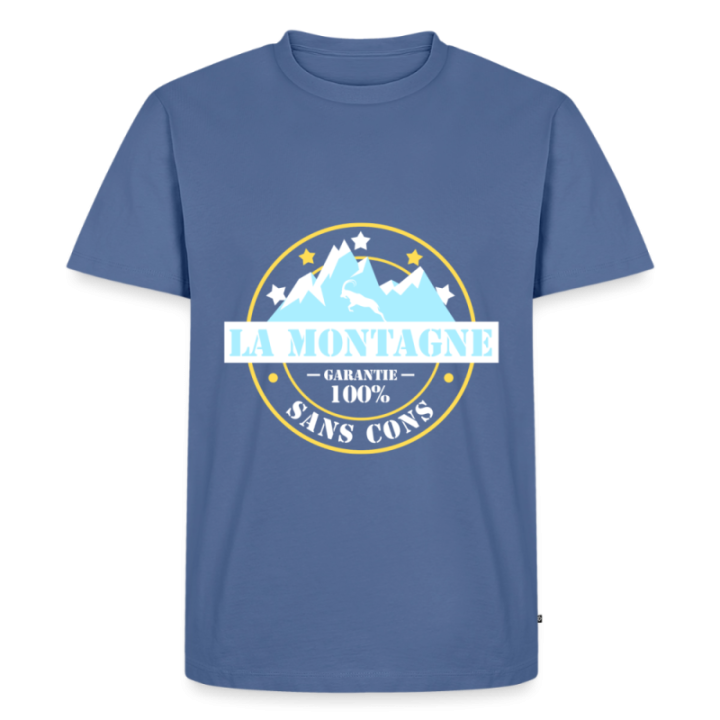 T-shirt premium homme - La montagne: Garantie sans cons - bleu pigeon - front