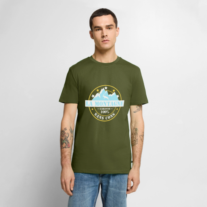 T-shirt premium homme - La montagne: Garantie sans cons - kaki - front