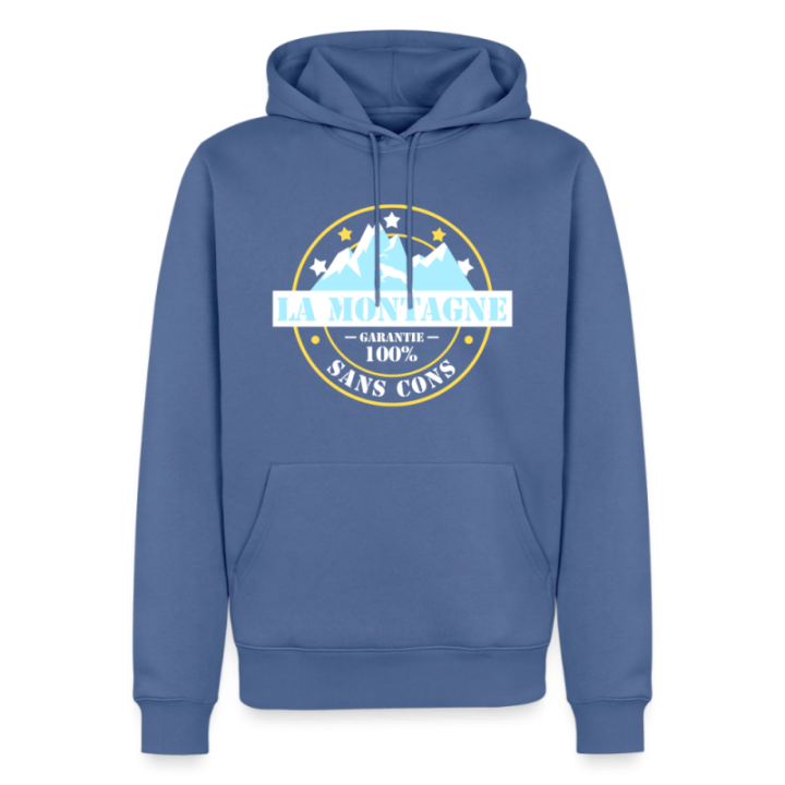 Sweat-shirt à capuche premium homme - La montagne: Garantie sans cons - bleu pigeon - front