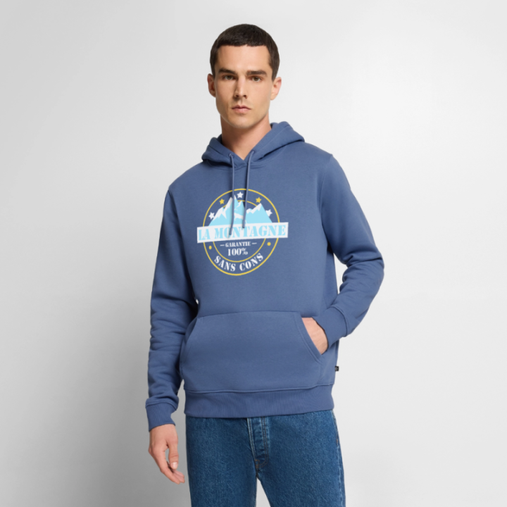 Sweat-shirt à capuche premium homme - La montagne: Garantie sans cons - bleu pigeon - front