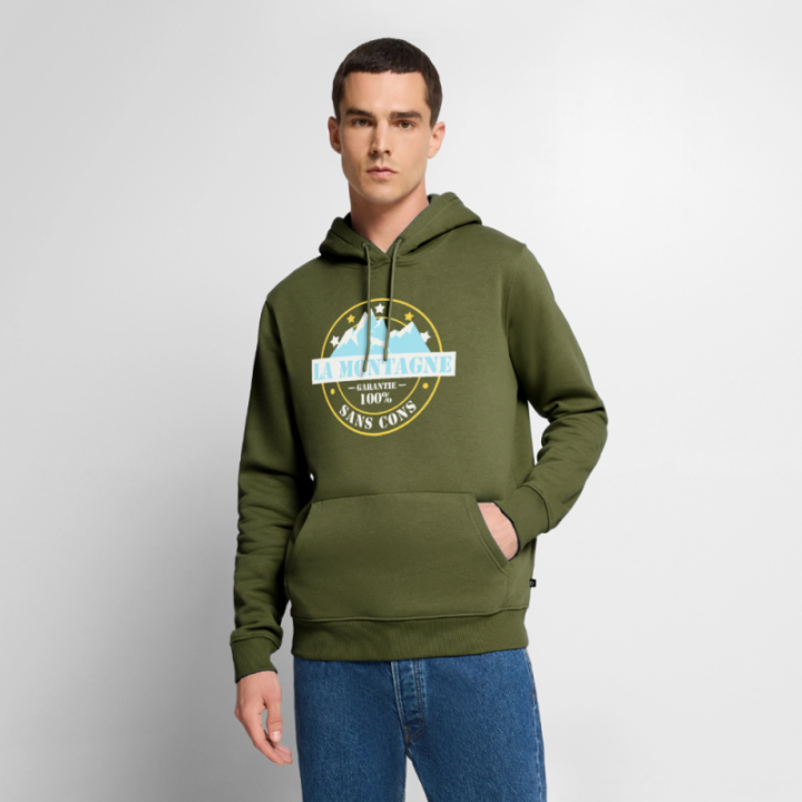 Sweat-shirt à capuche premium homme - La montagne: Garantie sans cons - kaki - front