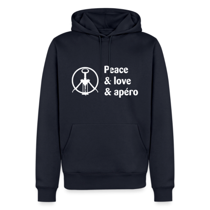 Sweat-shirt à capuche premium homme - Peace Love Apéro - bleu marine - front