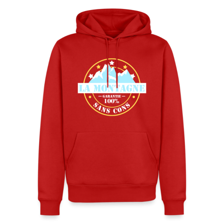 Sweat-shirt à capuche premium homme - La montagne: Garantie sans cons - rouge - front