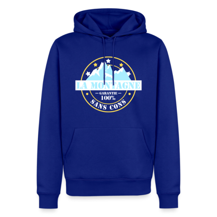 Sweat-shirt à capuche premium homme - La montagne: Garantie sans cons - bleu roi - front