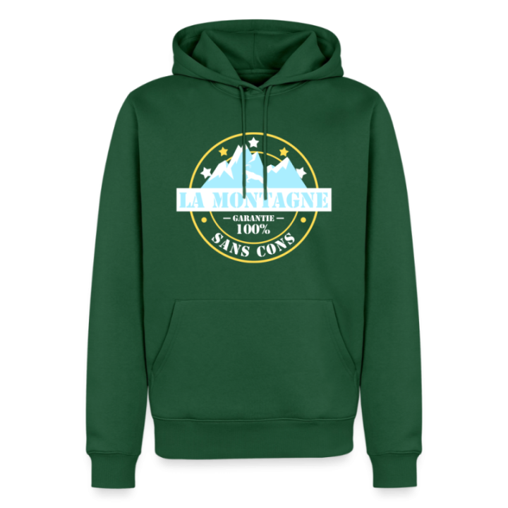 Sweat-shirt à capuche premium homme - La montagne: Garantie sans cons - vert bouteille - front