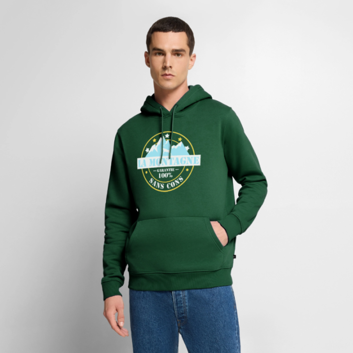 Sweat-shirt à capuche premium homme - La montagne: Garantie sans cons - vert bouteille - front