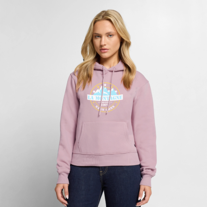 Sweat-shirt à capuche premium femme - La montagne: Garantie sans cons - rose poudré - front