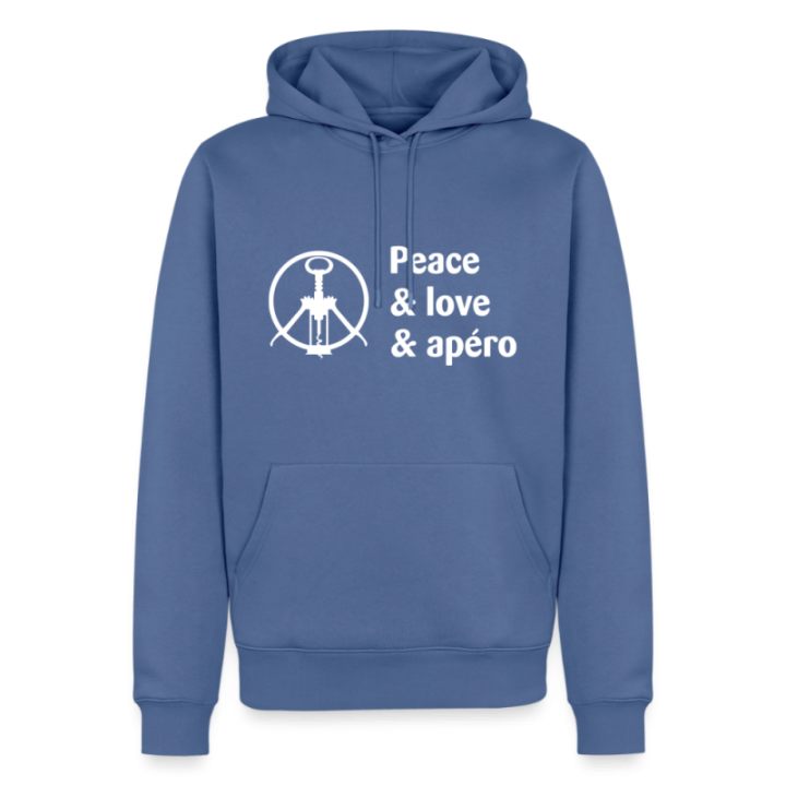 Sweat-shirt à capuche premium homme - Peace Love Apéro - bleu pigeon - front