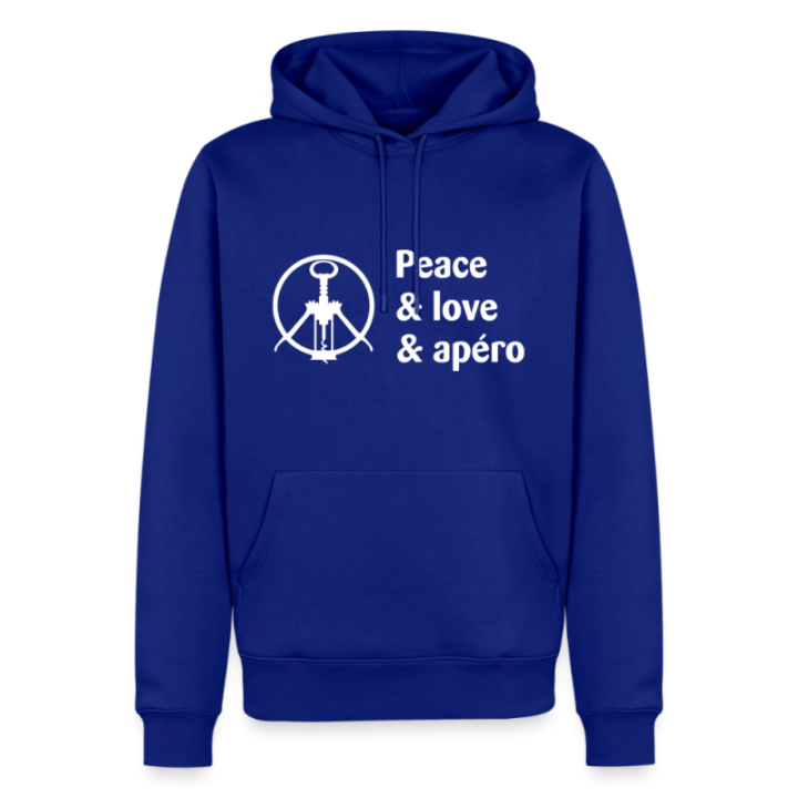 Sweat-shirt à capuche premium homme - Peace Love Apéro - bleu roi - front